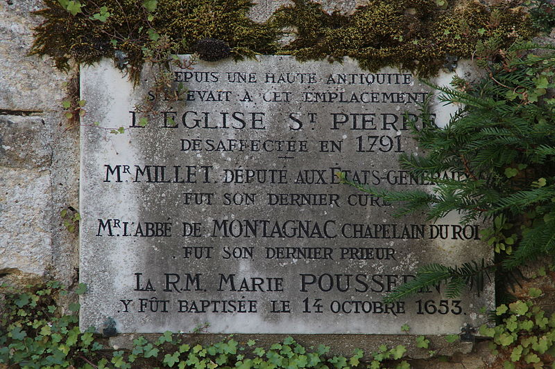 Placa en Dourdan que recuerda el bautizo de Marie Poussepin